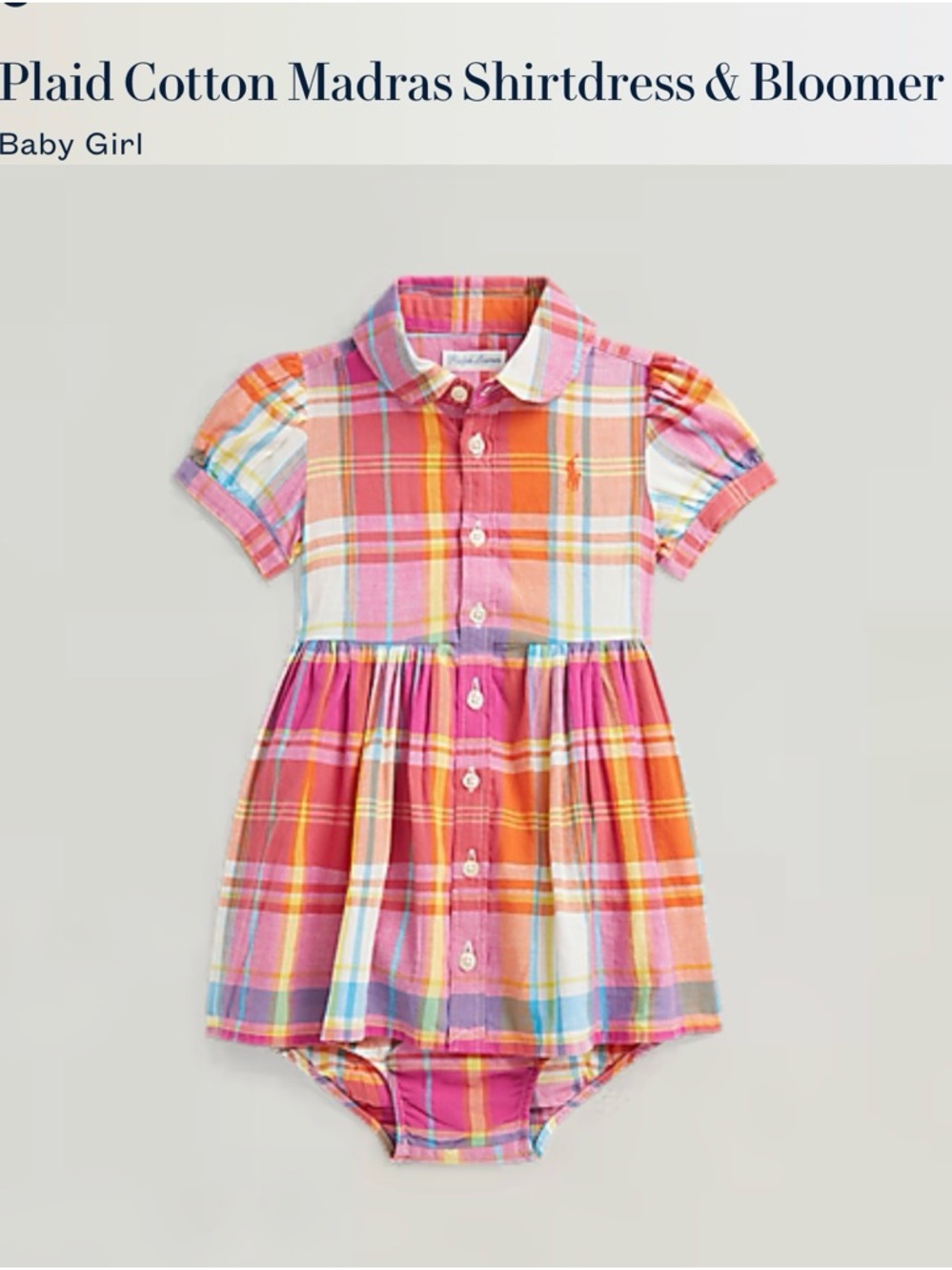 Ralph Lauren Plaid Baby Dress with Bloomer